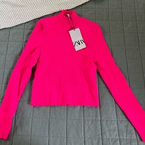 Zara Neon Pink Mock Neck Crop Top